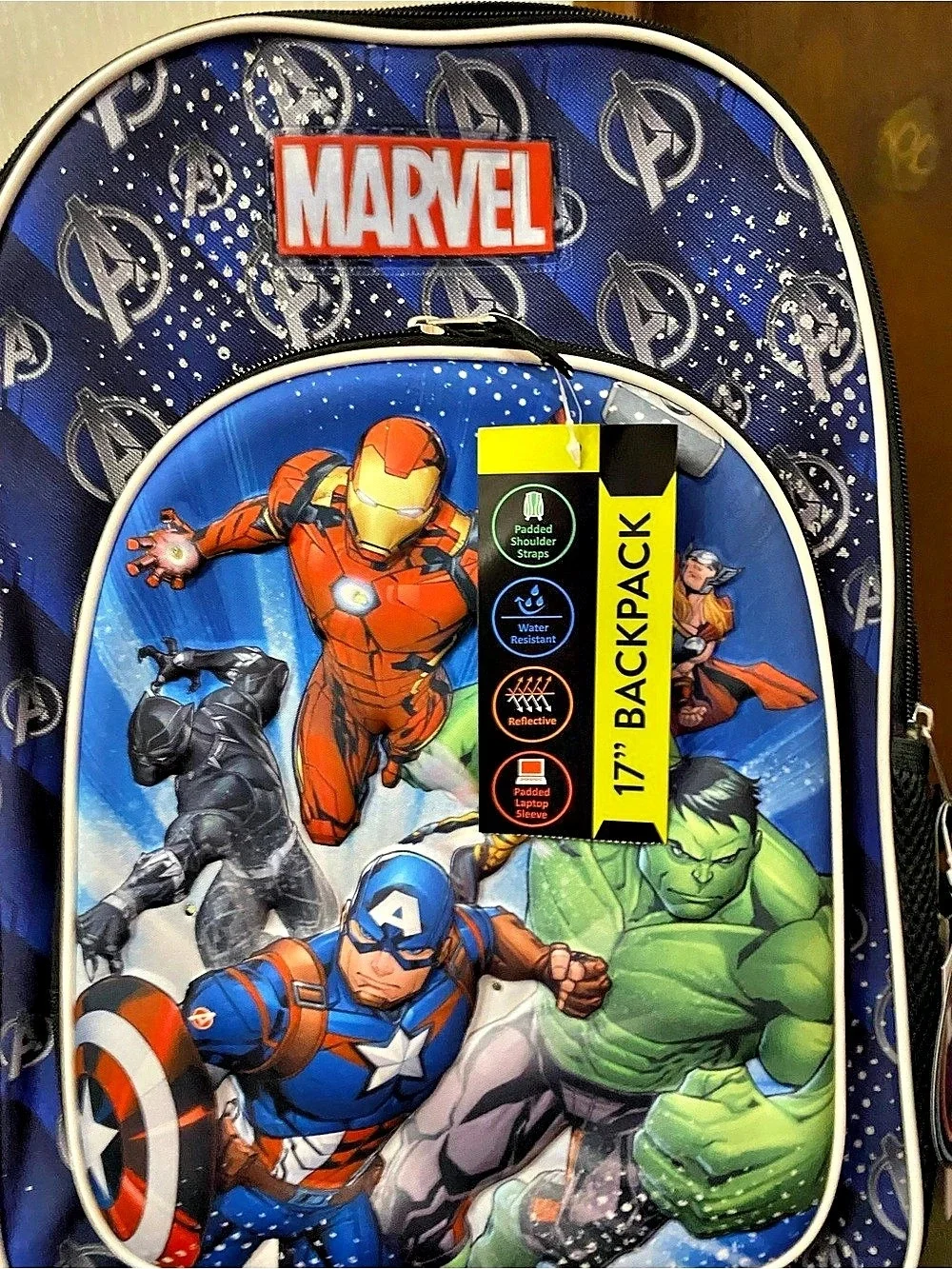 Marvel 17-inch Light up Backpack Blue, Black and Grey NWT